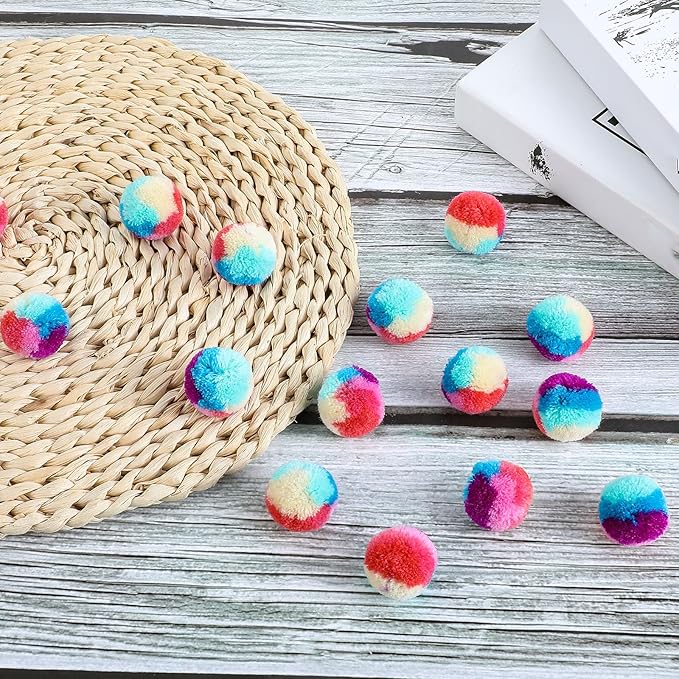 Bremorou 30 Pcs Cat Pom Pom Balls Soft Cat Balls Toy for Indoor Colorful Interactive Rainbow Toy Ball for Indoor Cats Kittens Training Playing Exercising Kitty Pet Interactive Play 1.2 Inches
