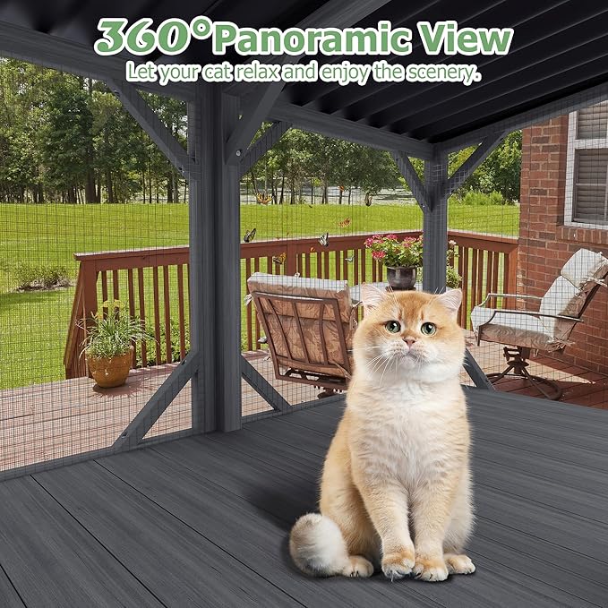 Catio Outdoor Cat Enclosure with Mosquito-Proof Net, Cat Window Perch for Sunbathing, Napping, Overlooking, Napping & Nature Viewing, Window Hammock – Safe & Serene Outdoor Enjoyment