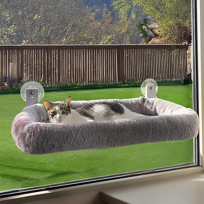 Cat Window Perch with Washable Cushion & Strong Suction – Stable & Cozy Cat Hammock for Window (Holds up to 40 lbs) – Durable Window Bed for Indoor Cats