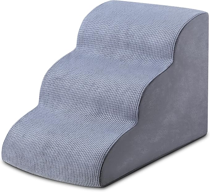 Dog Stairs for Small Dogs 15.7” H, 3-Step Pet Ramp with High-Density Foam, Non-Slip Soft Cover, Dog Steps for Bed, Couch or Sofa, Gray