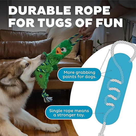Outward Hound Ropiez Rope Interactive Dog Tug Toy for Tugging Squeaky Fun, 23.6 Inch Mallard, Green, Large