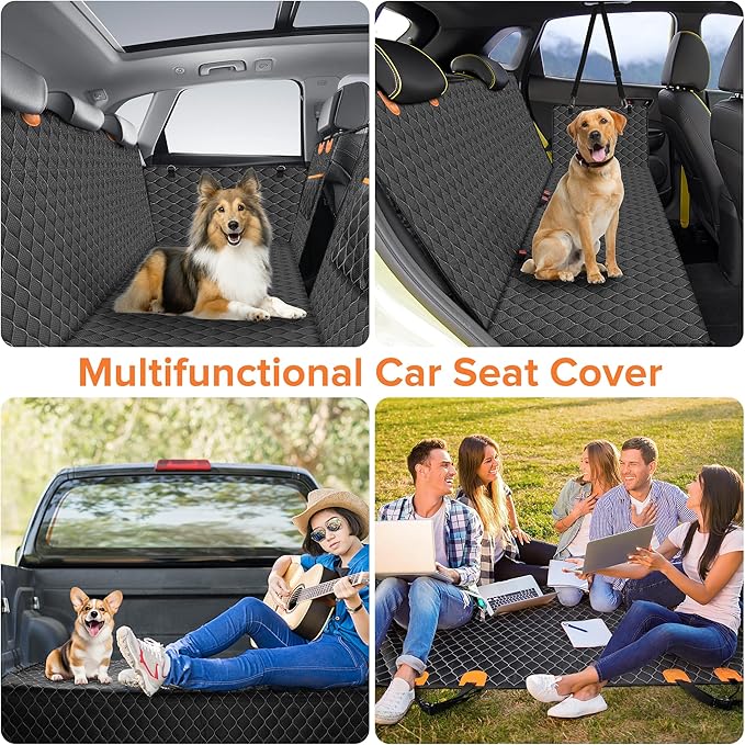 XHRING Dog Seat Cover Back Seat Truck for Ford F150 F250 F350 Super Duty/GMC Sierra/Chevy Silverado/Ram 1500 2500 3500, Waterproof & Scratchproof Back Seat Pet Cover for Pickup Truck Black Orange