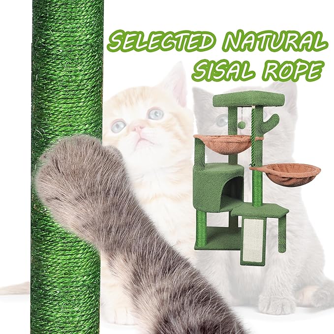 Wang Xin Three Layer Cat Tree with Cat Condo Scratch Pad and Two Hammocks,Green …