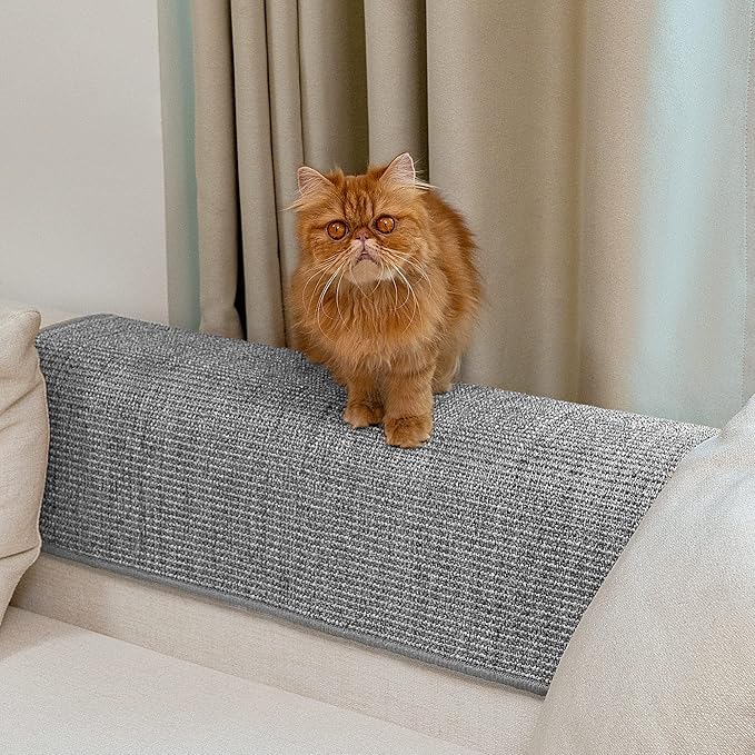Cat Scratcher Mat,Natural Sisal Cat Scratch Pad with Hook&Loop Tape,Horizontal Floor Kitty Scratching Pads Rug for Indoor,Pet Furniture Protector for Couch&Carpets&Sofas, Large, Grey