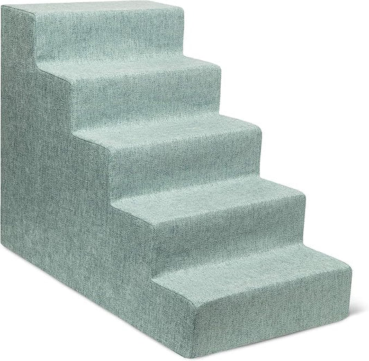 Best Pet Supplies Dog Stairs & Steps - Foam Steps for Small Dogs & Cats, Non-Slip Indoor Balanced Pet Step Support, Dog Ramp, No Assembly, Pale Teal, 5-Step (22.5-inch Height)