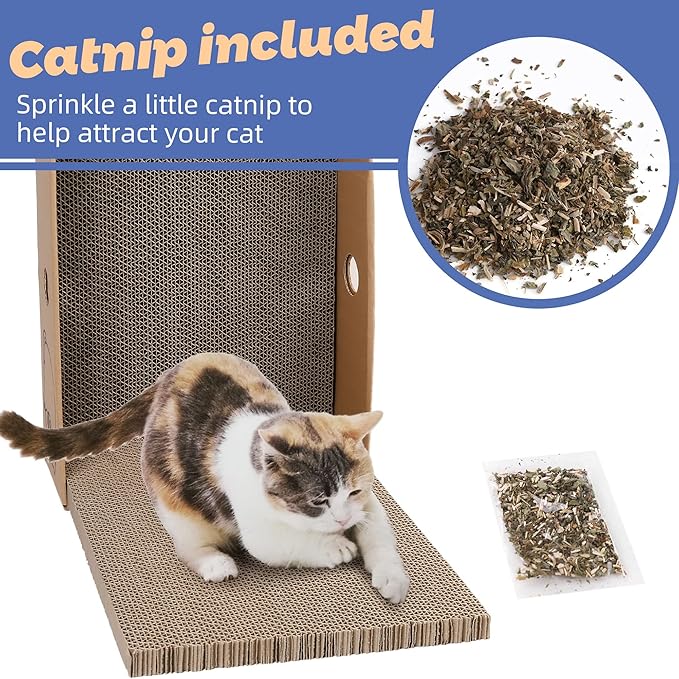 PrimePets Cat Scratcher, Wide Cat Scratch Pad with Box, 5 Pack, XL Reversible Scratcher Cardboard for Indoor Cats, 17x13x5'' Kitty Bed Scratching Board with Catnip, Convenient Replacement Hole Design