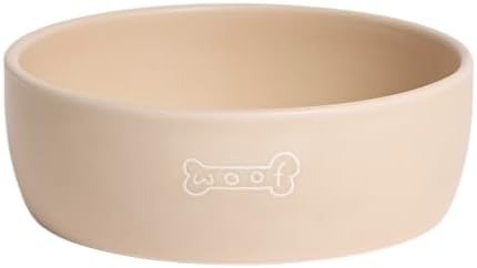 Pearhead Ceramic Dog Bowl - Neutral Taupe Woof Design, 20 oz by Pearhead