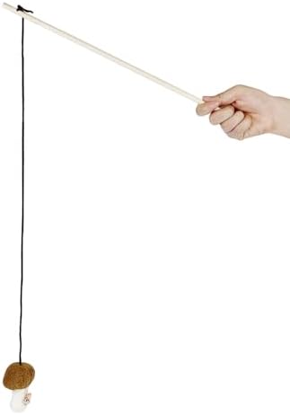 TTcat Natural Wooden Cat Wand Toy with Catnip Plush Mushroom, Thick Unbreakable Rope Interactive Cat Teaser Stick with Bell, Indoor Kitten Boredom Relief Hunting Play Toy for Cats. - Image 5