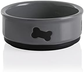 Sweejar Ceramic Dog Bowls with Bone Pattern, Dog Food Dish for Small Dogs, Porcelain Pet Bowl for Water 16 Fl Oz (Gray) by Sweejarco1949