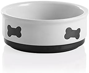 Sweejar Ceramic Dog Bowls with Bone Pattern, Dog Food Dish for Small Dogs, Porcelain Pet Bowl for Water 16 Fl Oz (White) by Sweejarco1949