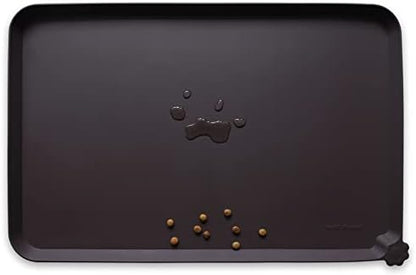 Hoki Found Large Silicone Pet Food Mat - Non Slip, Waterproof Dog Cat Bowl Mat - Dark Oak by Hoki+Found