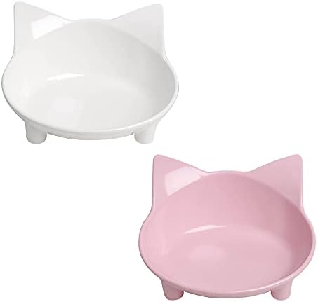 Cat Food & Water Bowls, Shallow Non-Slip Wide Cat Dishes for Whisker Relief by Skrtuan