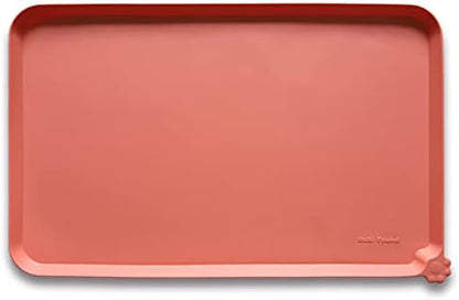 Hoki Found L Silicone Non Slip Pet & Cat Dog Feeding Tray - Waterproof & Pet Water Mats for Carpet - Burnt Coral by Hoki+Found