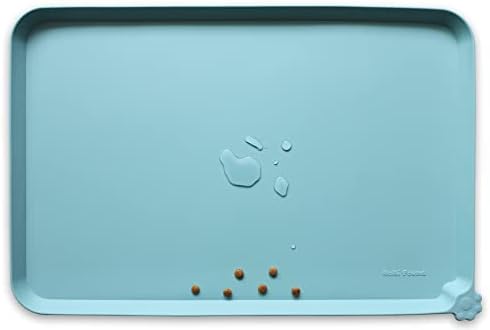 Hoki Found L Silicone Non Slip Pet Food Tray - Dog Cat Bowl Mats - Waterproof Dog Cat Food Mats for Carpet - Light Turquoise by Hoki+Found