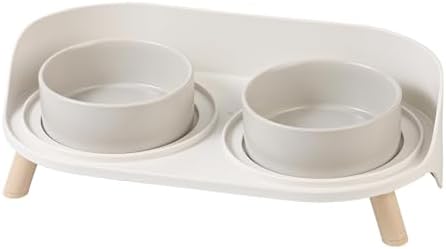 Raised Cat Food and Water Bowl Set - Elevated Ceramic Dishes with Non-Slip Stand and Splash Guard for Small Dogs - 2 x 320 ML (4.9 OZ) - Grey by AHX