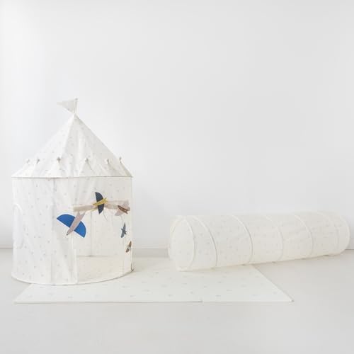 3 Sprouts Recycled Kids Pop-Up Play Tunnel, Indoor Play, Blueberry Ivory - Image 5