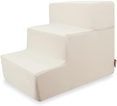 Best Pet Supplies Dog Stairs & Steps - Foam Steps for Small Dogs & Cats, Non-Slip Indoor Balanced Pet Step Support, Dog Ramp, No Assembly, Ivory, Foldable 3-Step (16.5-inch Height) by BestPetSuppliesLLC