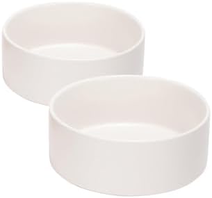 SPUNKYJUNKY 13.5OZ Ceramic Dog and Cat Bowl, Modern Cute Weighted Food Water Bowl for Replacement White (2 Pack) by SPUNKYJUNKY