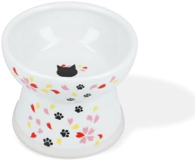 Necoichi Ceramic Elevated Cat Food Bowl (Sakura, Large Flat) by NECOICHI