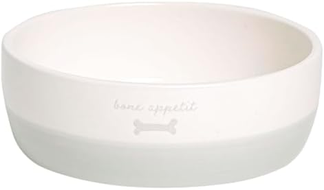 Pearhead Ceramic Bone Appétit Dog Bowl - Gray & White by Pearhead