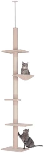 PawHut 102" Adjustable Height Floor to Ceiling Cat Tree, 5 Level Beige by PawHut