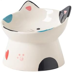 Cute Ceramic Raised Cat Bowls Elevated Design, 15° Tilted FeederProtect Cat's Spine Anti Vomiting Blow for Flat Faced Cats, Kitten Small Dogs,Raise Tilted Cat Food Bowld Pet Dishes(Black) by KUNVAMUL