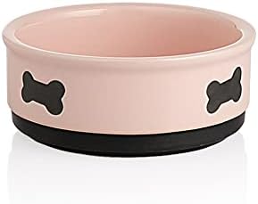 Sweejar Ceramic Dog Bowls with Bone Pattern, Dog Food Dish for Small Dogs, Porcelain Pet Bowl for Water 16 Fl Oz (Pink) by Sweejarco1949