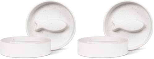 Fringe Studio Speckled Fish Bone Small Ceramic Cat Bowl, Slow Feeder Pet Bowl (5" Diameter x 1.25" H, 5.5 fl.oz.), PetShop Collection (780SM001) (Pack of 2) by FringeStudio