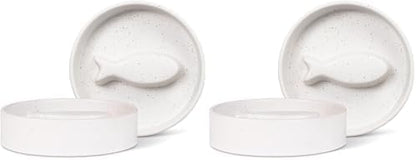 Fringe Studio Speckled Fish Bone Small Ceramic Cat Bowl, Slow Feeder Pet Bowl (5" Diameter x 1.25" H, 5.5 fl.oz.), PetShop Collection (780SM001) (Pack of 2) by FringeStudio
