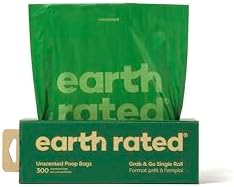 Earth Rated Dog Poop Bags on a Roll, Grab and Go, 300 Bags, Unscented by EarthRated