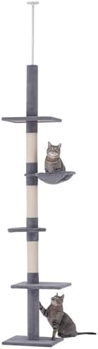 PawHut 102" Adjustable Height Floor to Ceiling Cat Tree, 5 Level Gray by PawHut