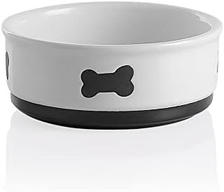 Sweejar Ceramic Dog Bowls with Bone Pattern, Dog Food Dish for Medium Dogs, Porcelain Pet Bowl for Water 35 Fl Oz (White) by Sweejarco1949