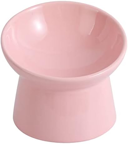 Raised Ceramic Cat Food Bowl - Elevated Base, Tilted, Anti Vomit - Whisker Friendly Shallow Wide Feeding Bowl - Microwave and Dishwasher Safe by LIONWEILIONWELI