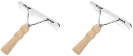 Balacoo 2 Pcs Undercoat Rake for Dogs, Pet Horse Hair Comb with Non-Slip Wooden Handle, Steel Comb for Medium & Large Pets Dog Cat Horse by balacoo