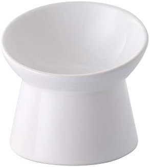 White Small Ceramic Raised Cat Bowls, Tilted Elevated Food or Water Bowls, Stress Free, Backflow Prevention, Dishwasher and Microwave Safe, Lead & Cadmium Free by LIONWEILIONWELI