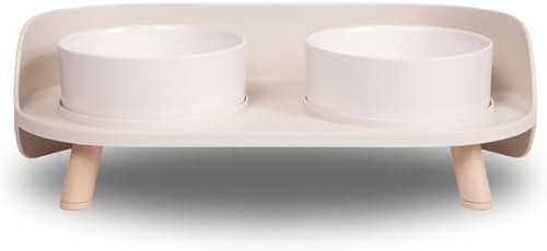 A4DOG Ceramic Dog Bowls with Stand - Elevated Dog Water and Food Bowl Set 13.5oz Cat & Dog Feeding Station Spill Proof Splash Proof Raised Pet Food Bowls for Dogs, No Mess Pet Feeder - Beige by TailswaghappilywithA4DOG