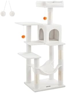 Feandrea Cat Tree, 54.2-Inch Cat Tower, Multi-Level Condo, Cream White by FeandreabySONGMICSHOME