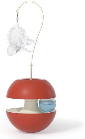Cat Toys for Indoor Cats, Rocking Treat Dispenser Toy with Leaking Ball & Detachable Feather, Cat Toys Interactive, Kitten Toys, Cat Toy for Boredom Relief, an Interactive Cat Toy (red) by Unknown