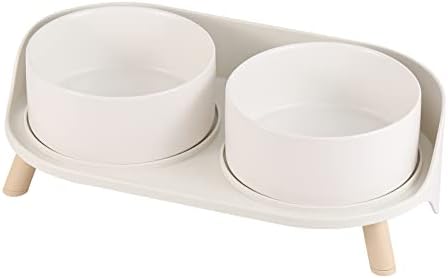 Elevated Ceramic Dog Bowl Set - Double Dog Feeding Bowls with Stand Splash Proof - Raised Dishes for Food and Water - Ideal for Small to Medium Dogs - 2 x 720 ml - 11.3 oz - White by AHX
