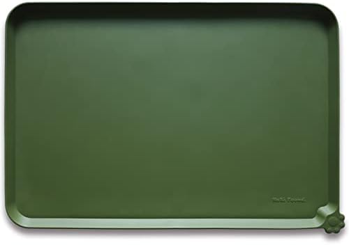 Hoki Found Silicone Pet Food Mat - High-Lips Dog Cat Bowl Placemat - Waterproof, Dark Olive by Hoki+Found