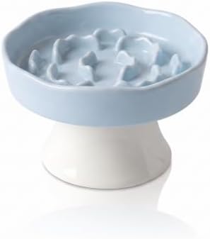 Ceramic Slow Food Bowl, Blue, High Design, Choke-Free Pet Bowl, for Cats and Small Dogs by Unknown