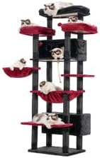Cat Tree for Indoor Cats Large Adult, 74" Cat Tower for with 3 Big Platforms, 2 Baskets, 2 Condos, Multi-Level Cat Scratching Posts, Black and Red GCT030BR
