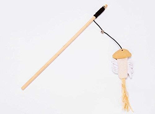 Set of 3 Natural Sisal Wand Teasers Exerciser for Cat Kitten with Mouse/Pumpkin/Fish Toy, Bell Feather Elastic String Sturdy Wood Rod-Toy for Cat