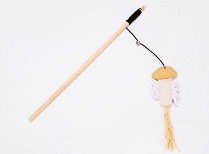 Set of 3 Natural Sisal Wand Teasers Exerciser for Cat Kitten with Mouse/Pumpkin/Fish Toy, Bell Feather Elastic String Sturdy Wood Rod-Toy for Cat