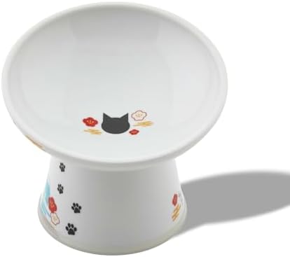 Necoichi Ceramic Raised Cat Food Bowl, 15° Tilted (Fuji, Extra Wide Tilted) by NECOICHI