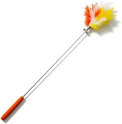 Cat Feather Wand Toy with Double Bells - Interactive Teaser Wand for Indoor Cats & Kittens, Colorful Feather Cat Teaser Wand Toy (Orange) by Unknown