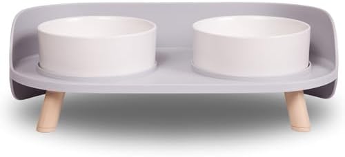 A4DOG Ceramic Dog Bowls with Stand - Elevated Dog Water and Food Bowl Set 13.5oz Cat & Dog Feeding Station Spill Proof Splash Proof Raised Pet Food Bowls for Dogs, No Mess Pet Feeder - Gray by TailswaghappilywithA4DOG