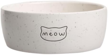 Pearhead Ceramic Meow Cat Bowl, Holds 12 oz, Modern Speckled White by Pearhead