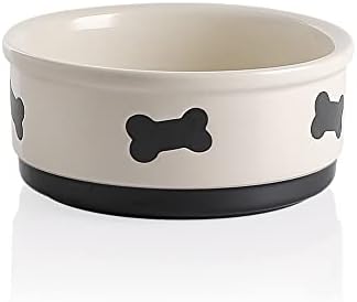 Sweejar Ceramic Dog Bowls with Bone Pattern, Dog Food Dish for Medium Dogs, Porcelain Pet Bowl for Water 35 Fl Oz (Beige) by Sweejarco1949