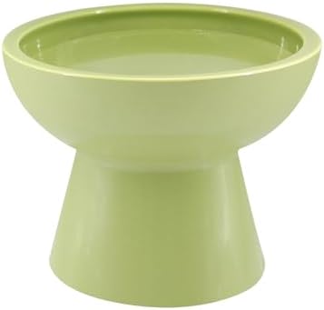 LoeJan Elevated Food and Water Bowls Set, Extra Wide and Raised Ceramic Feeder, Anti-Vomit Whisker-Free Pressure Cat Bowl for Kittens to Adult Cats, Small Dogs (Green, Water Bowl) by LoeJan